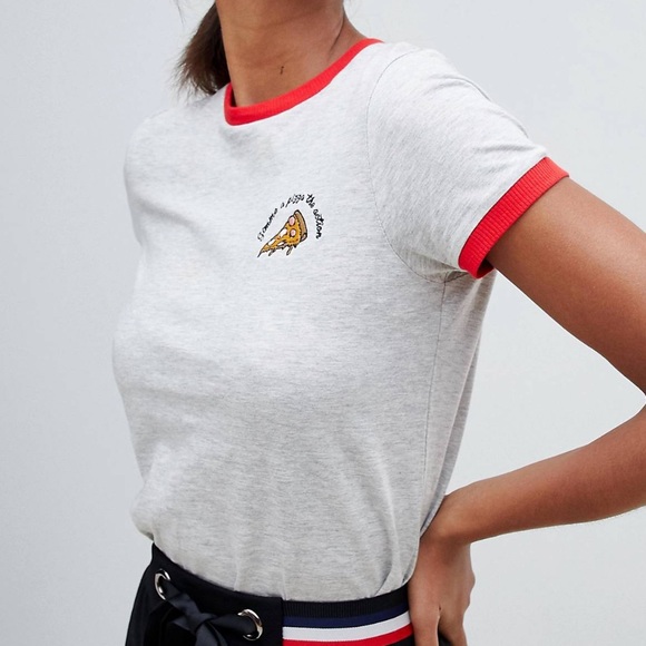 Heather Gray T-shirt with Pizza Embroidery - Picture 12 of 12